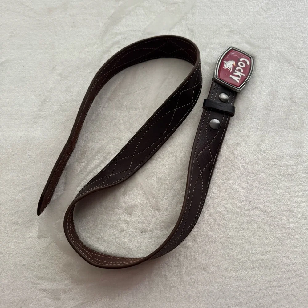 Men’s Classic Hardware Cocky Belt Buckle with Leather Belt Size 38